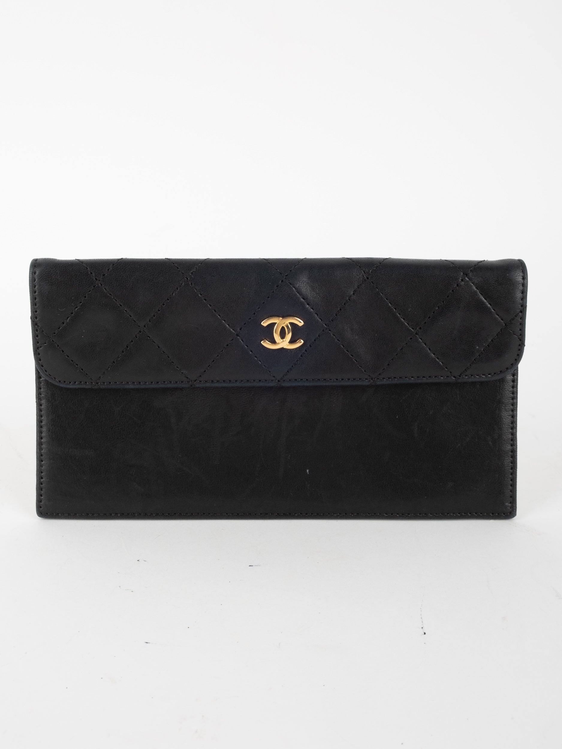 CHANEL Vintage Quilted Leather Wallet Flap CC Logo 90s Era