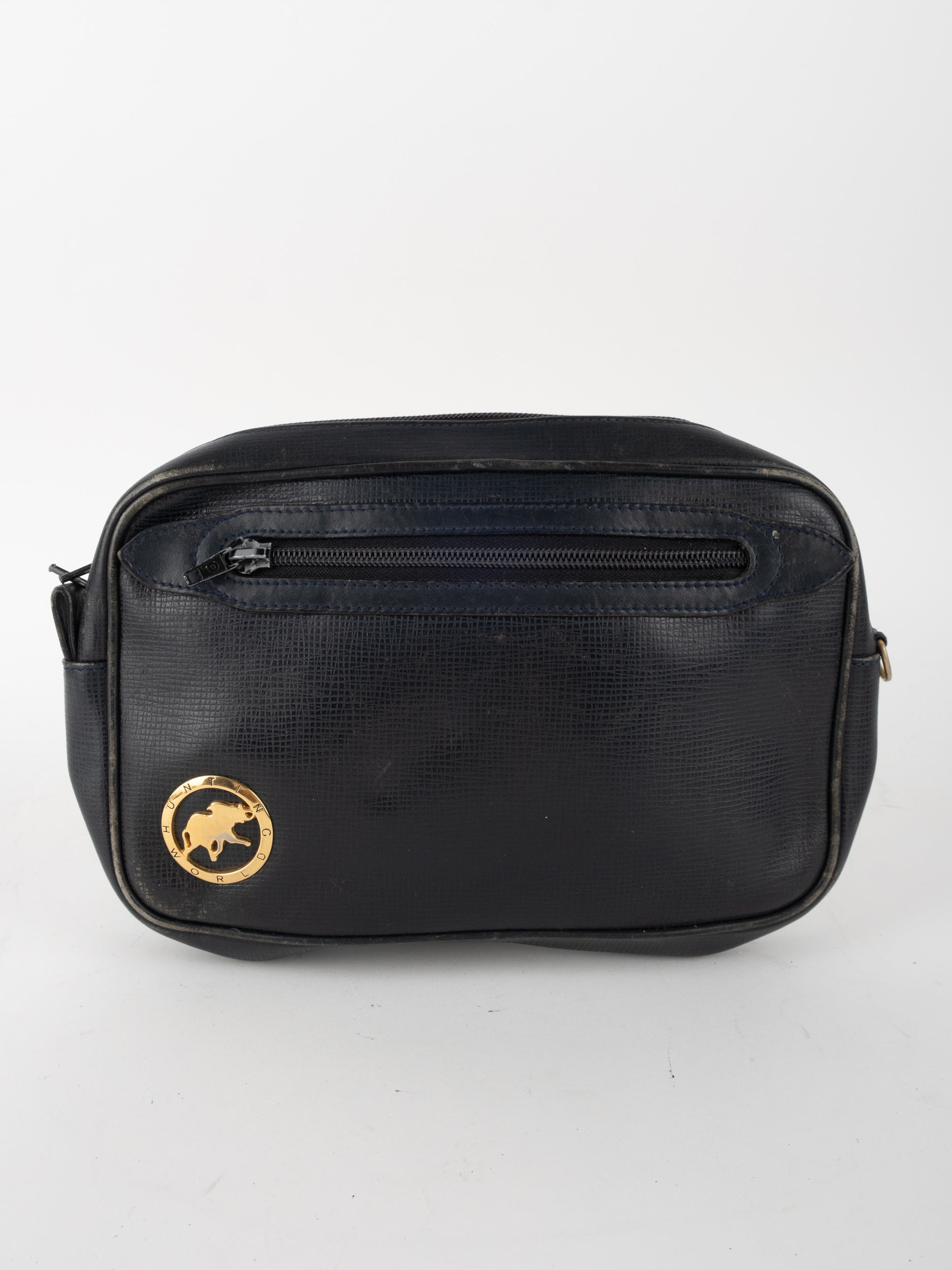 HUNTING WORLD Vintage Leather Clutch Pouch Black Safari Logo 90s Era