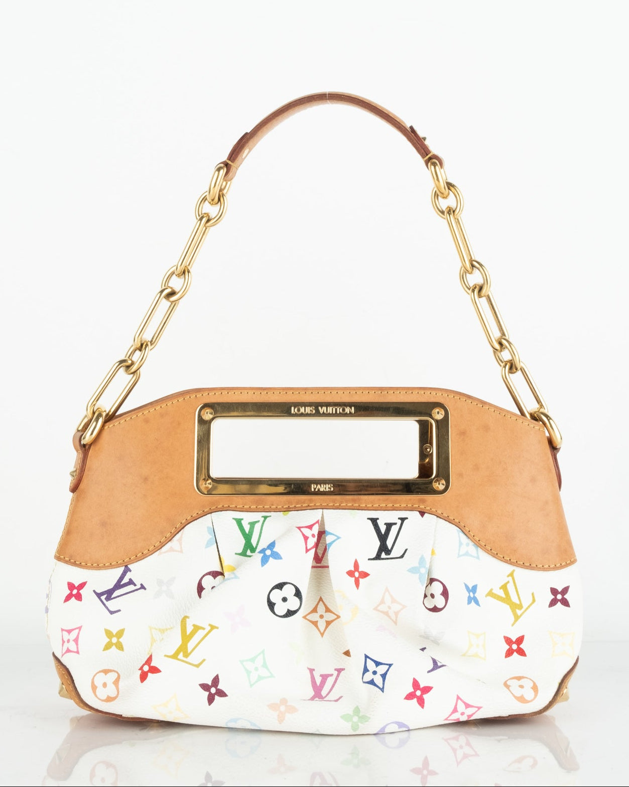 Takashi Murakami White Multicolore Monogram Coated Canvas & Vachetta Leather Judy