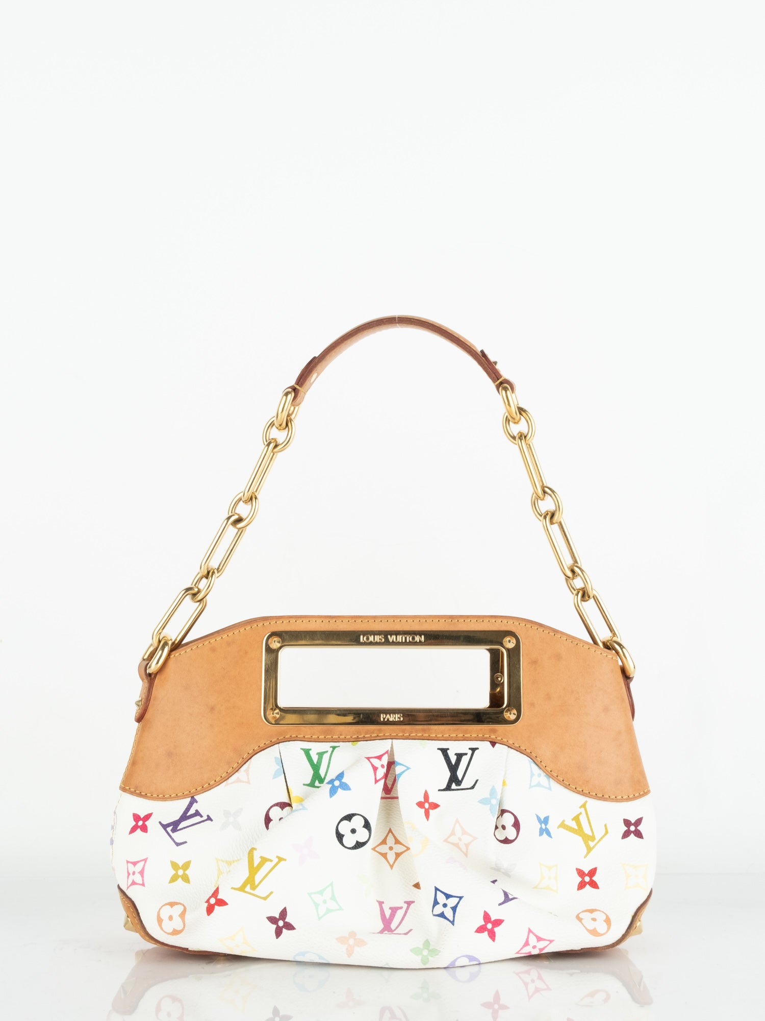 Takashi Murakami White Multicolore Monogram Coated Canvas & Vachetta Leather Judy