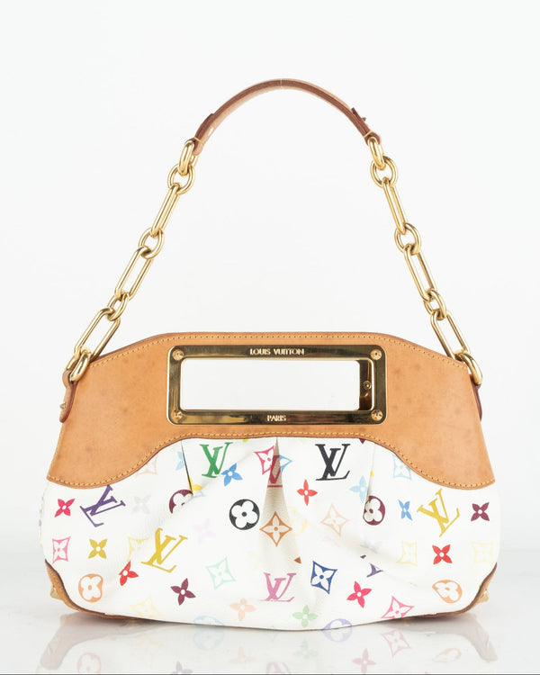 Takashi Murakami White Multicolore Monogram Coated Canvas & Vachetta Leather Judy