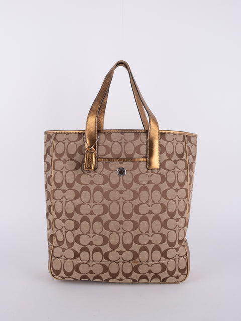 Coach Signature Vintage Beige Large Tote Bag