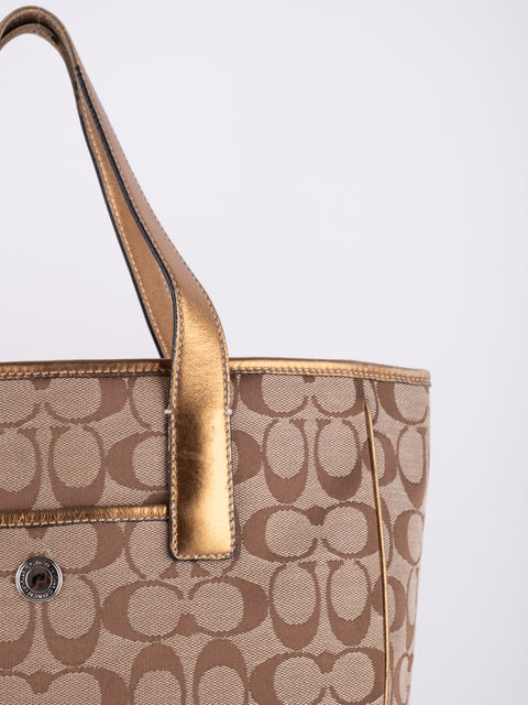 Coach Signature Vintage Beige Large Tote Bag