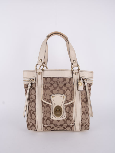 Coach Signature Vintage Beige Structured Handbag