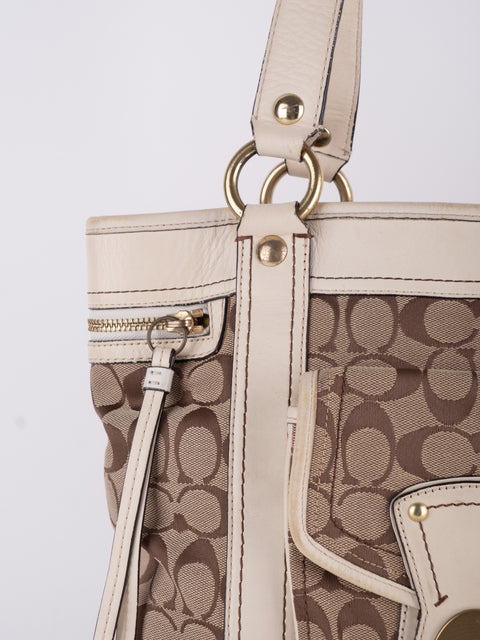 Coach Signature Vintage Beige Structured Handbag