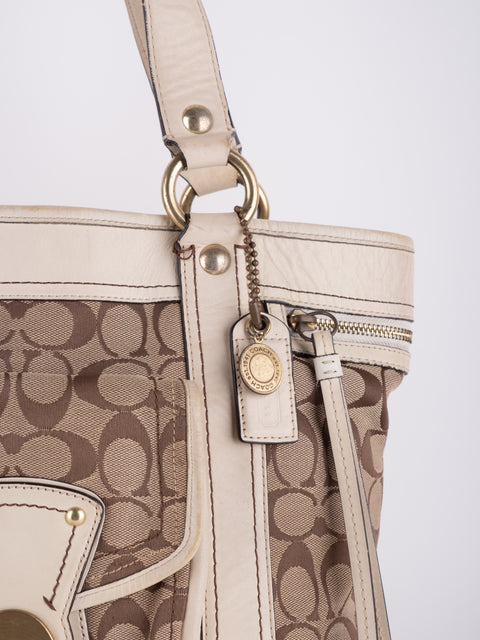 Coach Signature Vintage Beige Structured Handbag