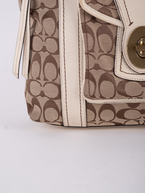 Coach Signature Vintage Beige Structured Handbag