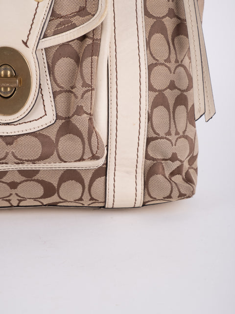 Coach Signature Vintage Beige Structured Handbag