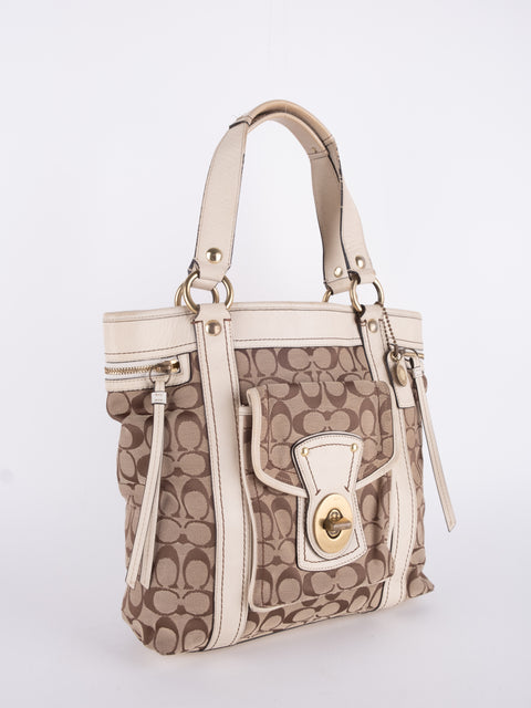 Coach Signature Vintage Beige Structured Handbag