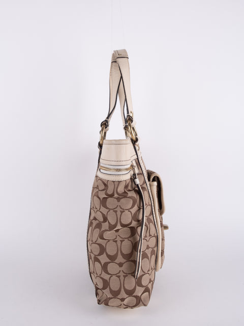 Coach Signature Vintage Beige Structured Handbag