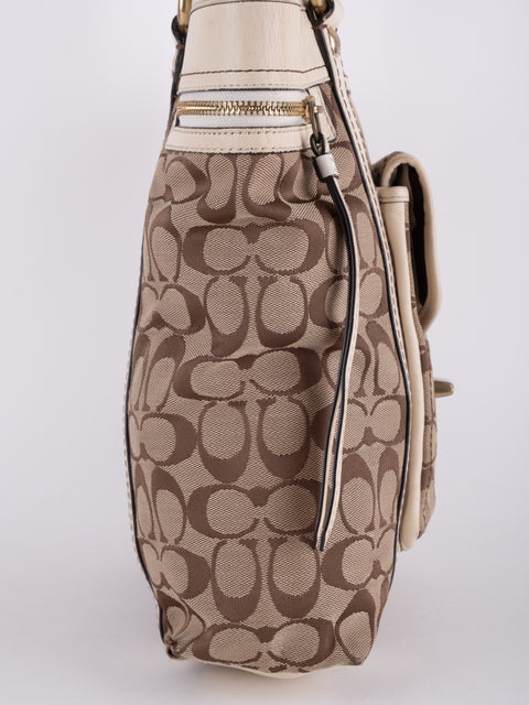 Coach Signature Vintage Beige Structured Handbag