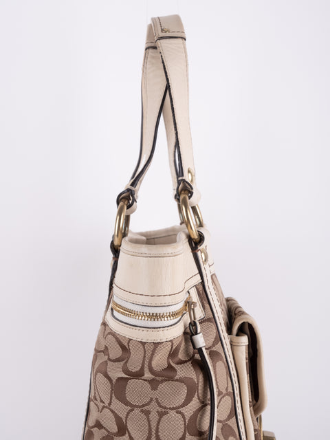 Coach Signature Vintage Beige Structured Handbag