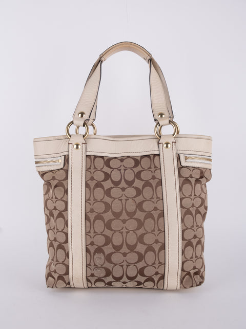 Coach Signature Vintage Beige Structured Handbag