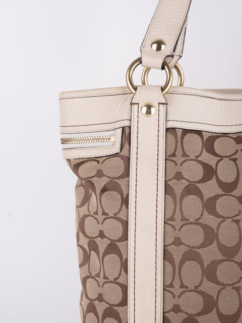 Coach Signature Vintage Beige Structured Handbag