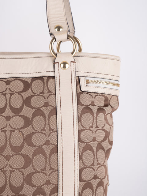 Coach Signature Vintage Beige Structured Handbag