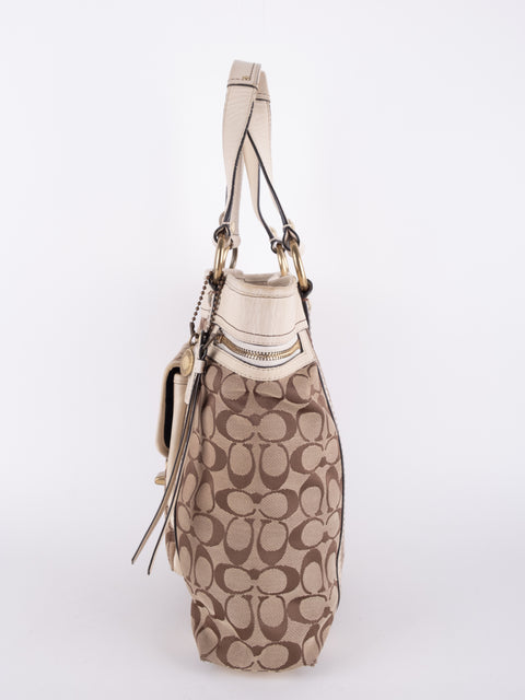 Coach Signature Vintage Beige Structured Handbag
