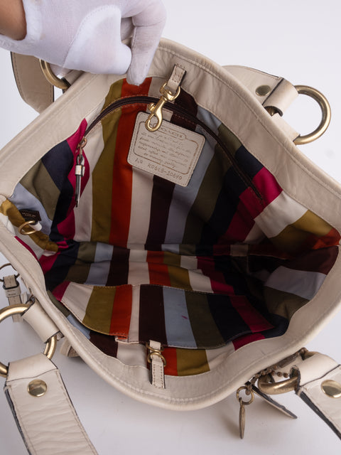 Coach Signature Vintage Beige Structured Handbag