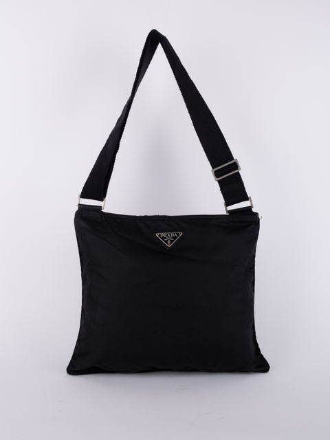PRADA Vintage Black Nylon Zip Shoulder Bag