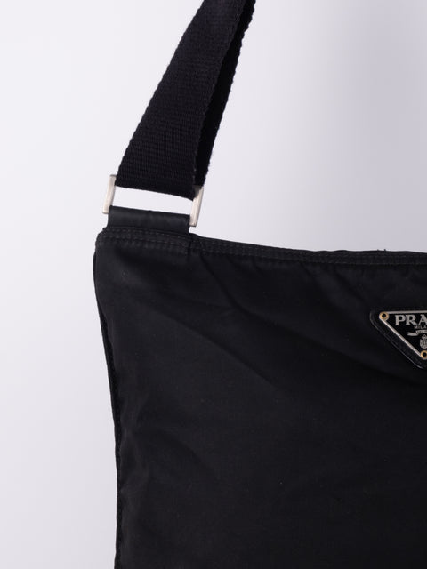 PRADA Vintage Black Nylon Zip Shoulder Bag