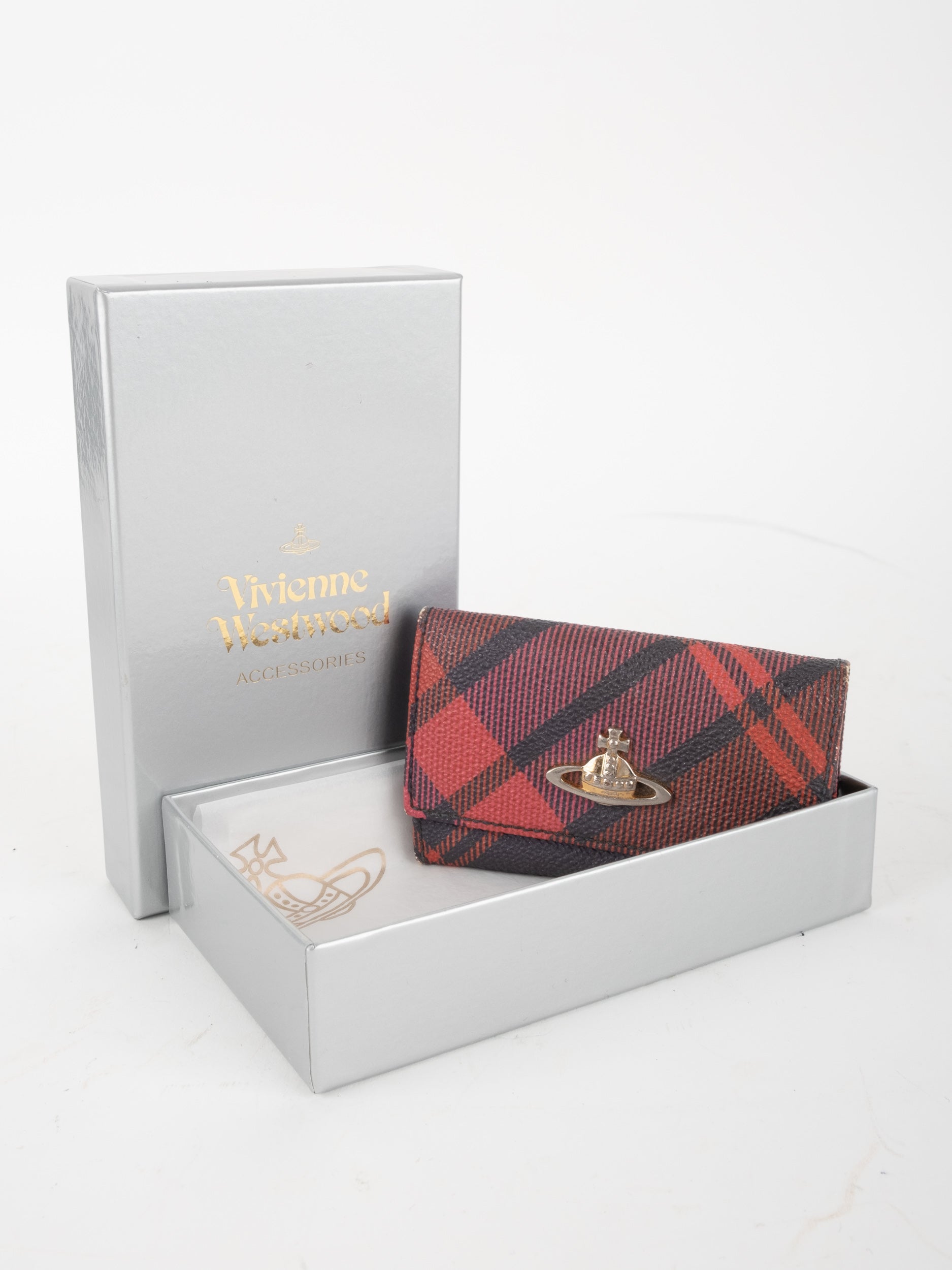 Vivienne Westwood Vintage Tartan Key Case Red Black Orb Logo