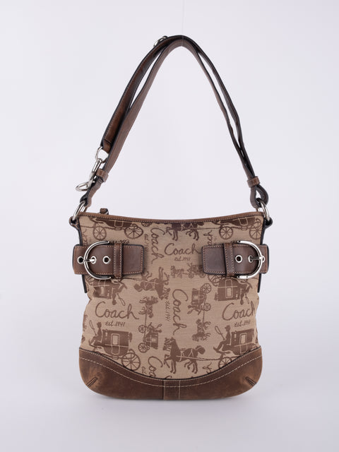 COACH Vintage Script Print Bucket Shoulder Bag