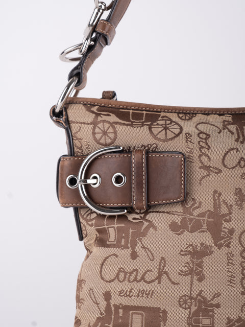 COACH Vintage Script Print Bucket Shoulder Bag