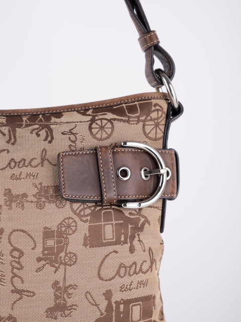 COACH Vintage Script Print Bucket Shoulder Bag