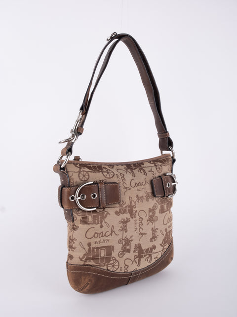 COACH Vintage Script Print Bucket Shoulder Bag