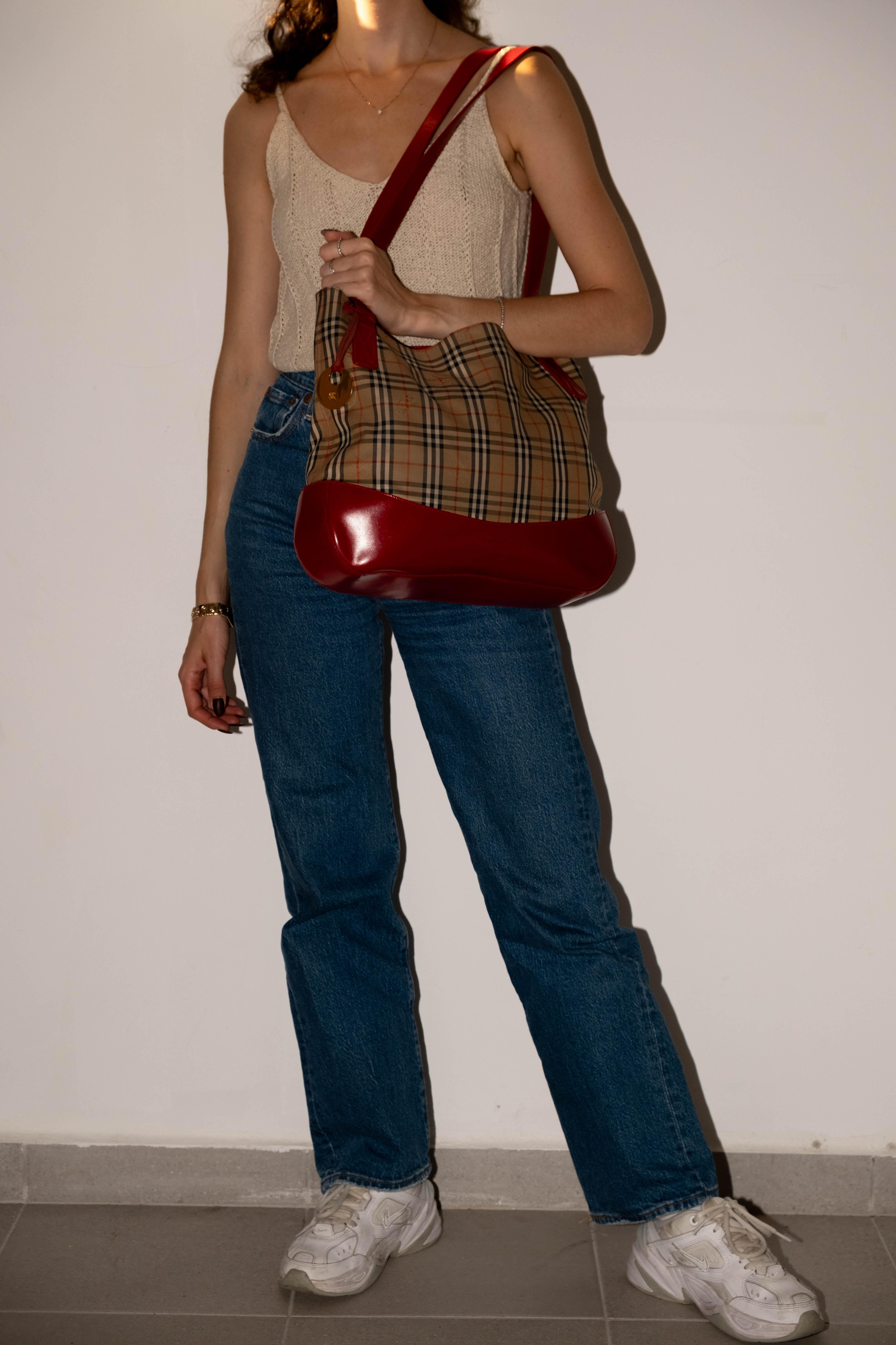 Monogram Red Leather Shoulder Bag - Volver