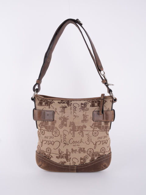COACH Vintage Script Print Bucket Shoulder Bag