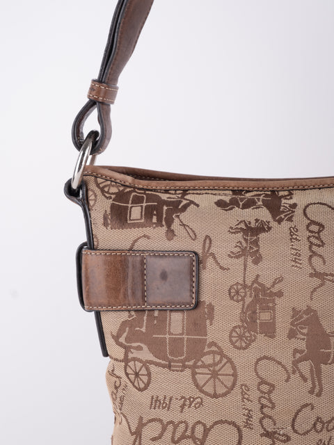COACH Vintage Script Print Bucket Shoulder Bag