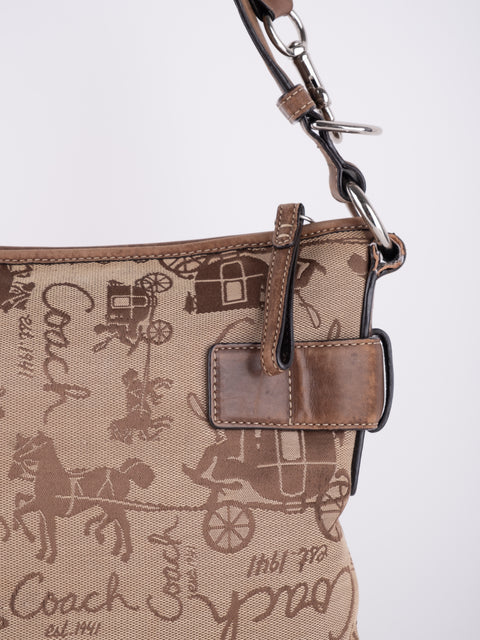 COACH Vintage Script Print Bucket Shoulder Bag
