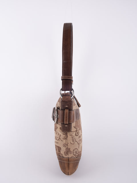 COACH Vintage Script Print Bucket Shoulder Bag
