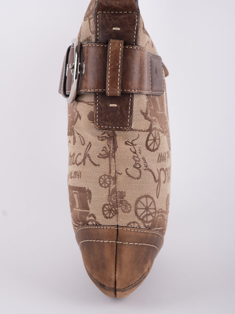 COACH Vintage Script Print Bucket Shoulder Bag