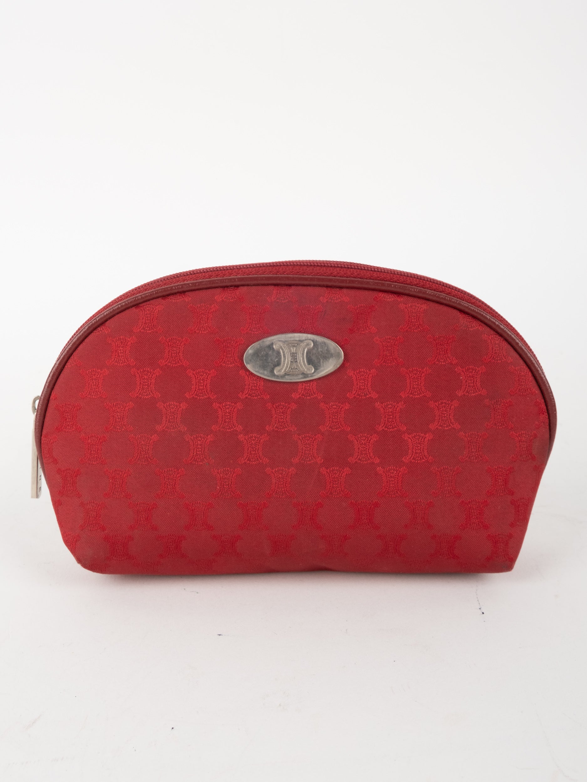 Celine Vintage Macadam Canvas Pouch Red Mini Classic