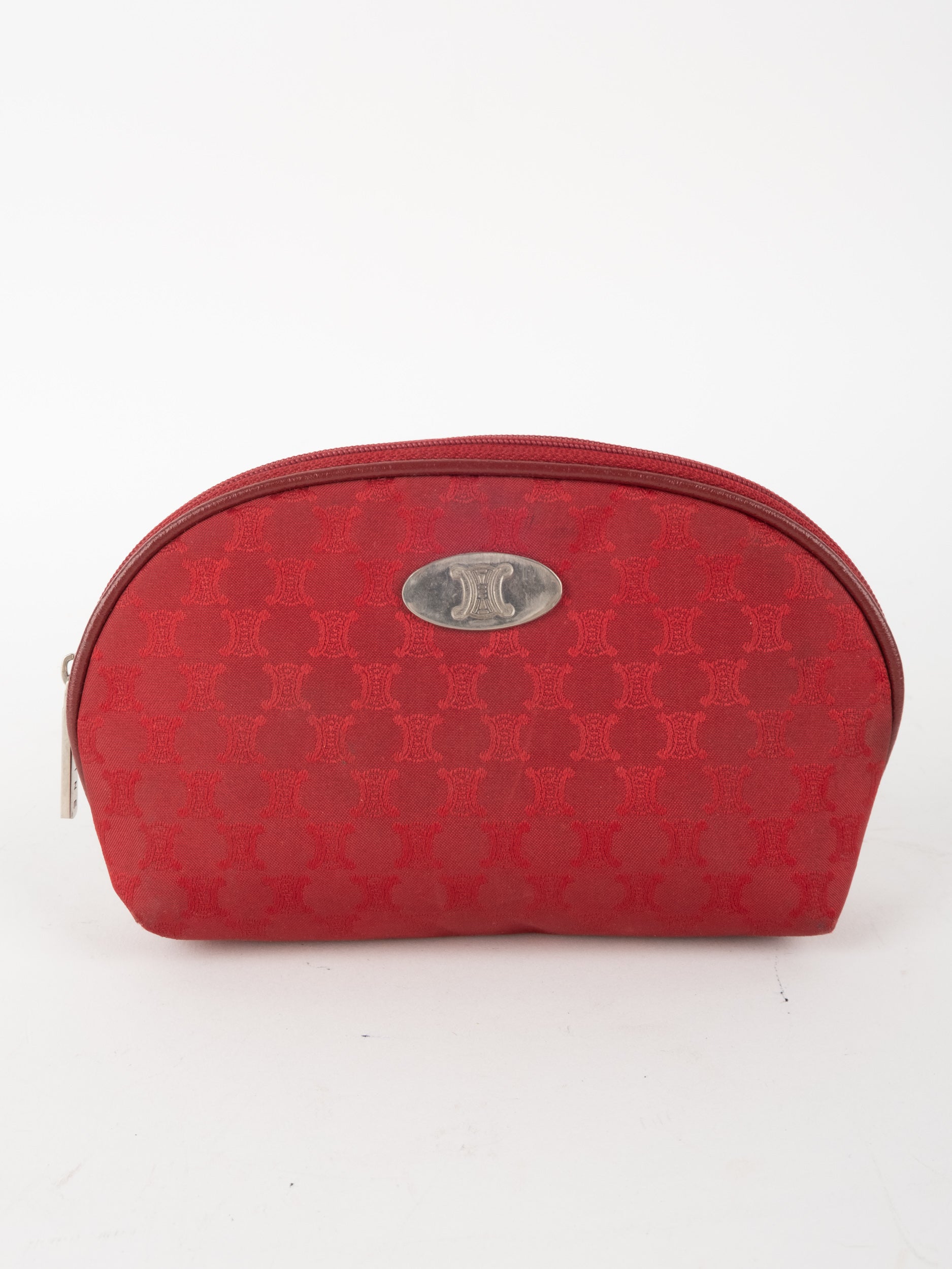 Celine Vintage Macadam Canvas Pouch Red Mini Classic