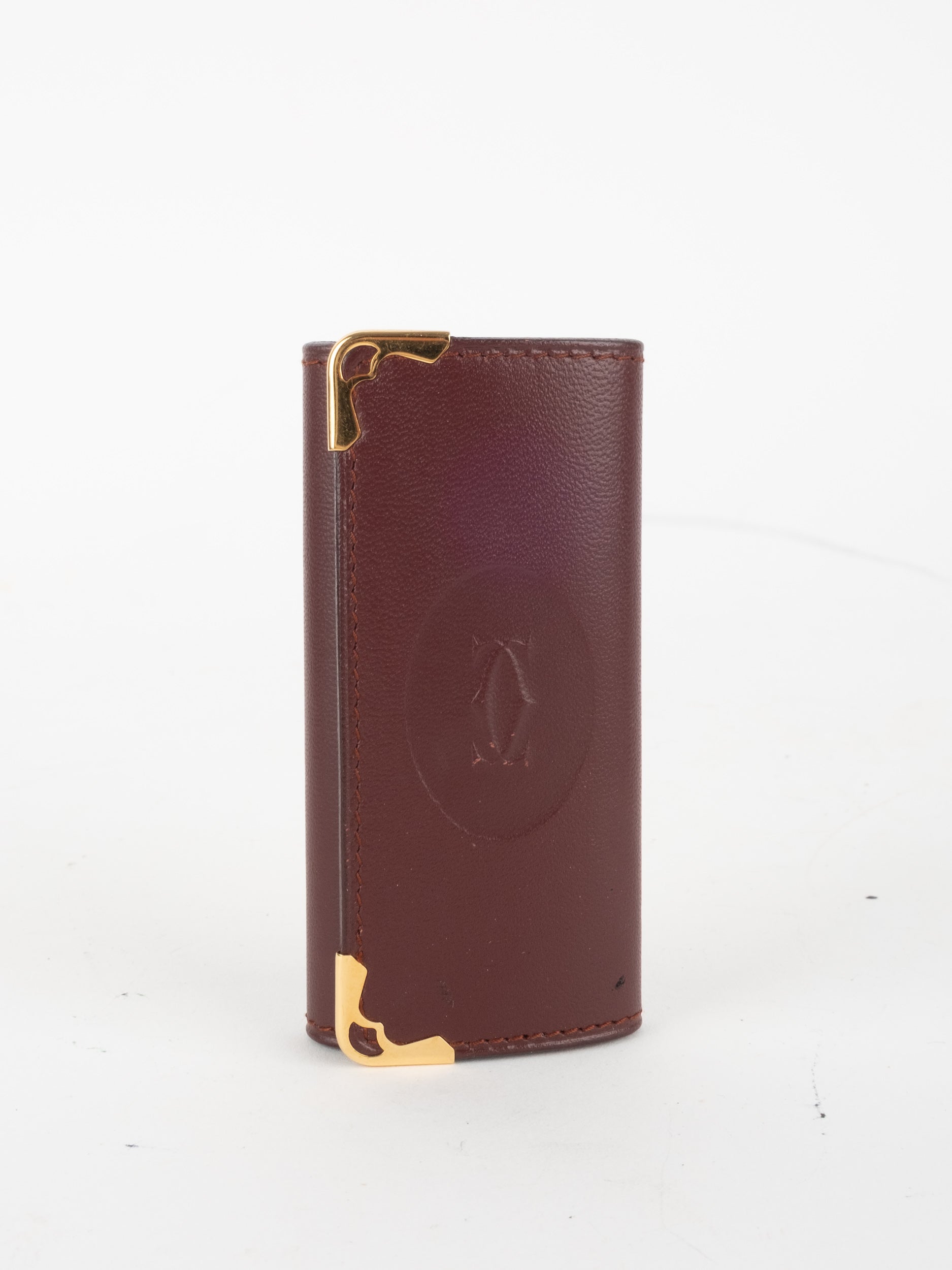 Cartier Vintage Leather Key Holder Bordeaux Gold Corners