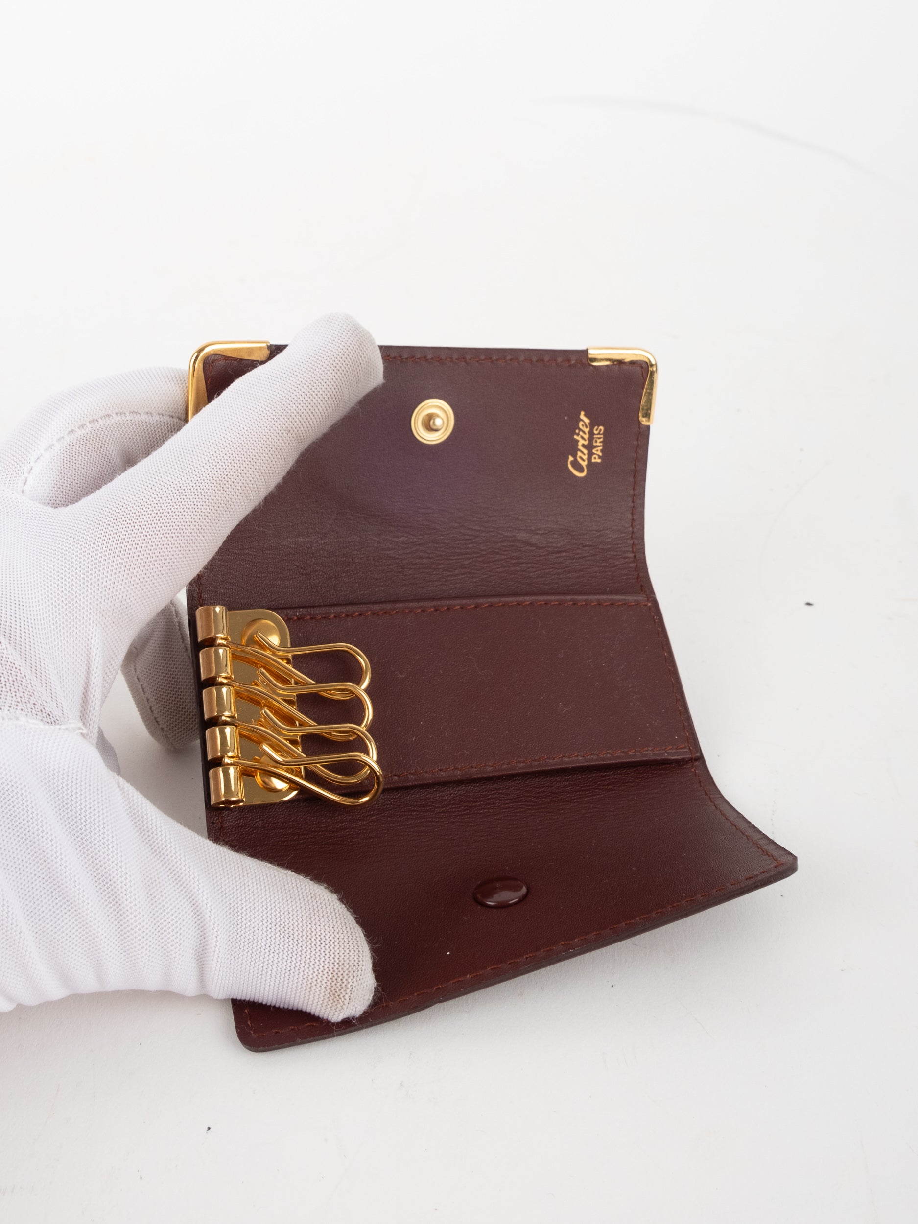 Cartier Vintage Leather Key Holder Bordeaux Gold Corners