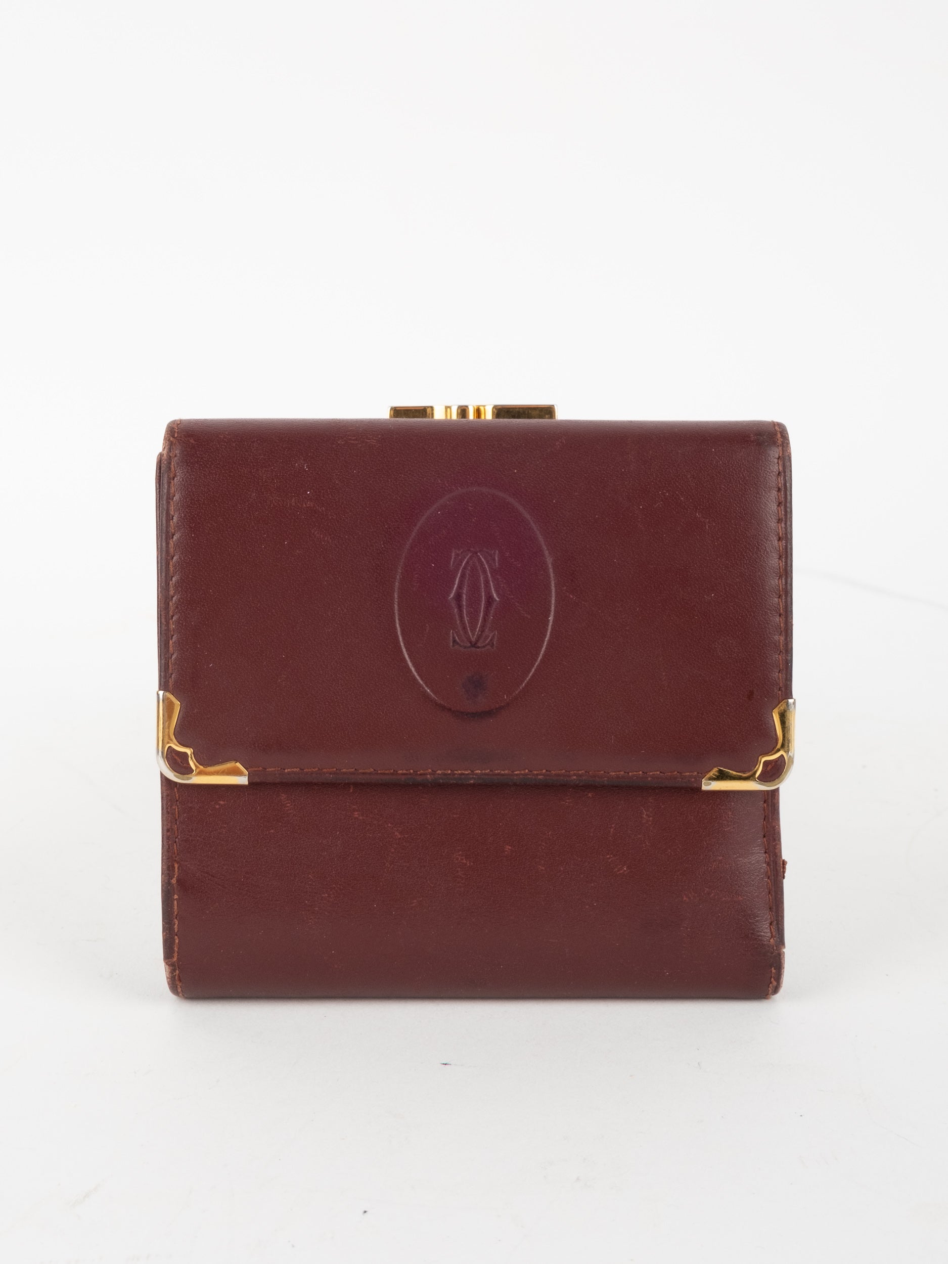 Cartier Vintage Leather Wallet Bordeaux Gold Corners