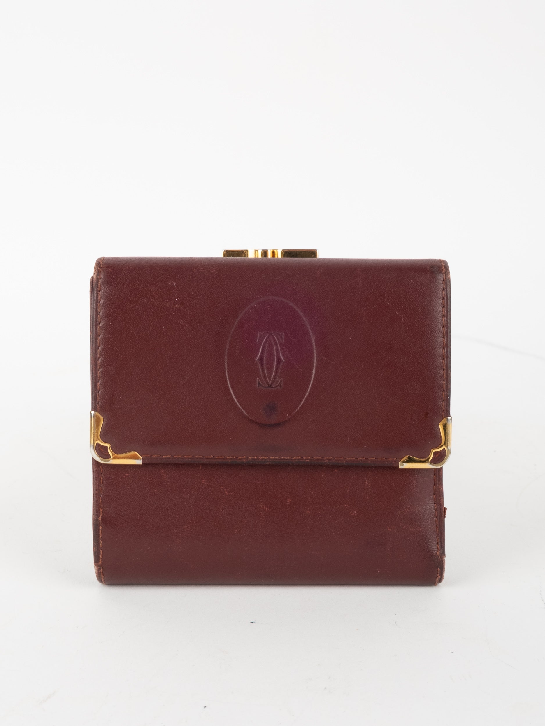 Cartier Vintage Leather Wallet Bordeaux Gold Corners