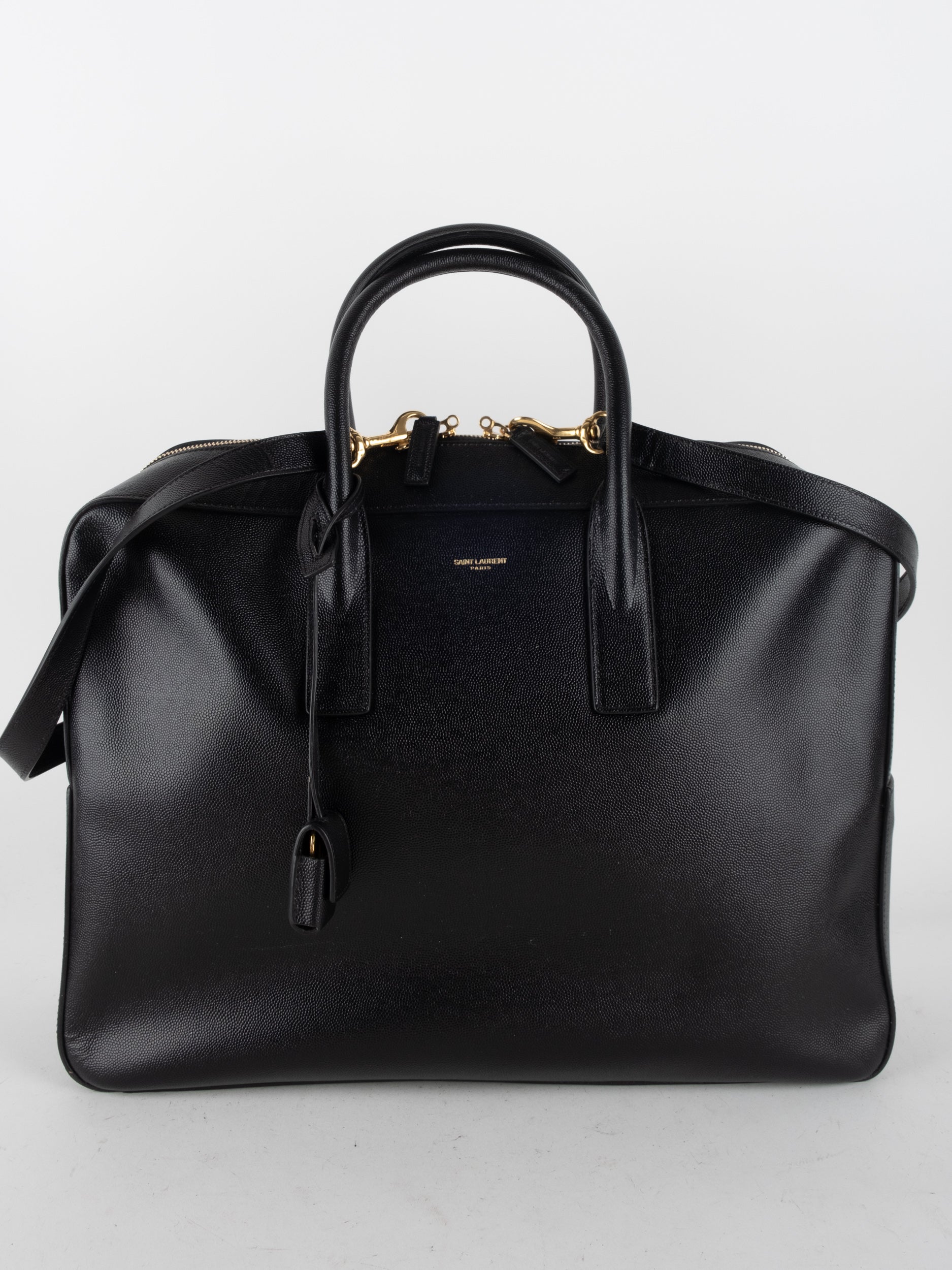 SAINT LAURENT Museum Leather Briefcase Black Vintage
