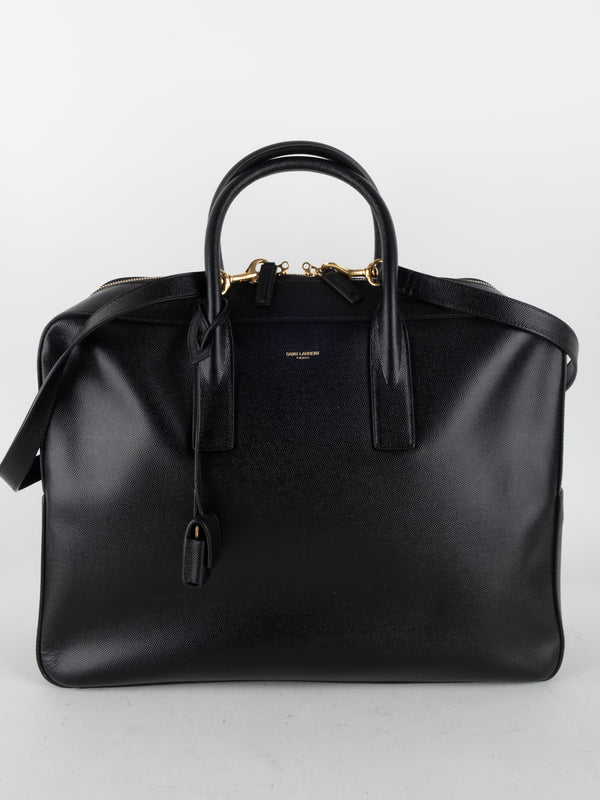SAINT LAURENT Museum Leather Briefcase Black Vintage