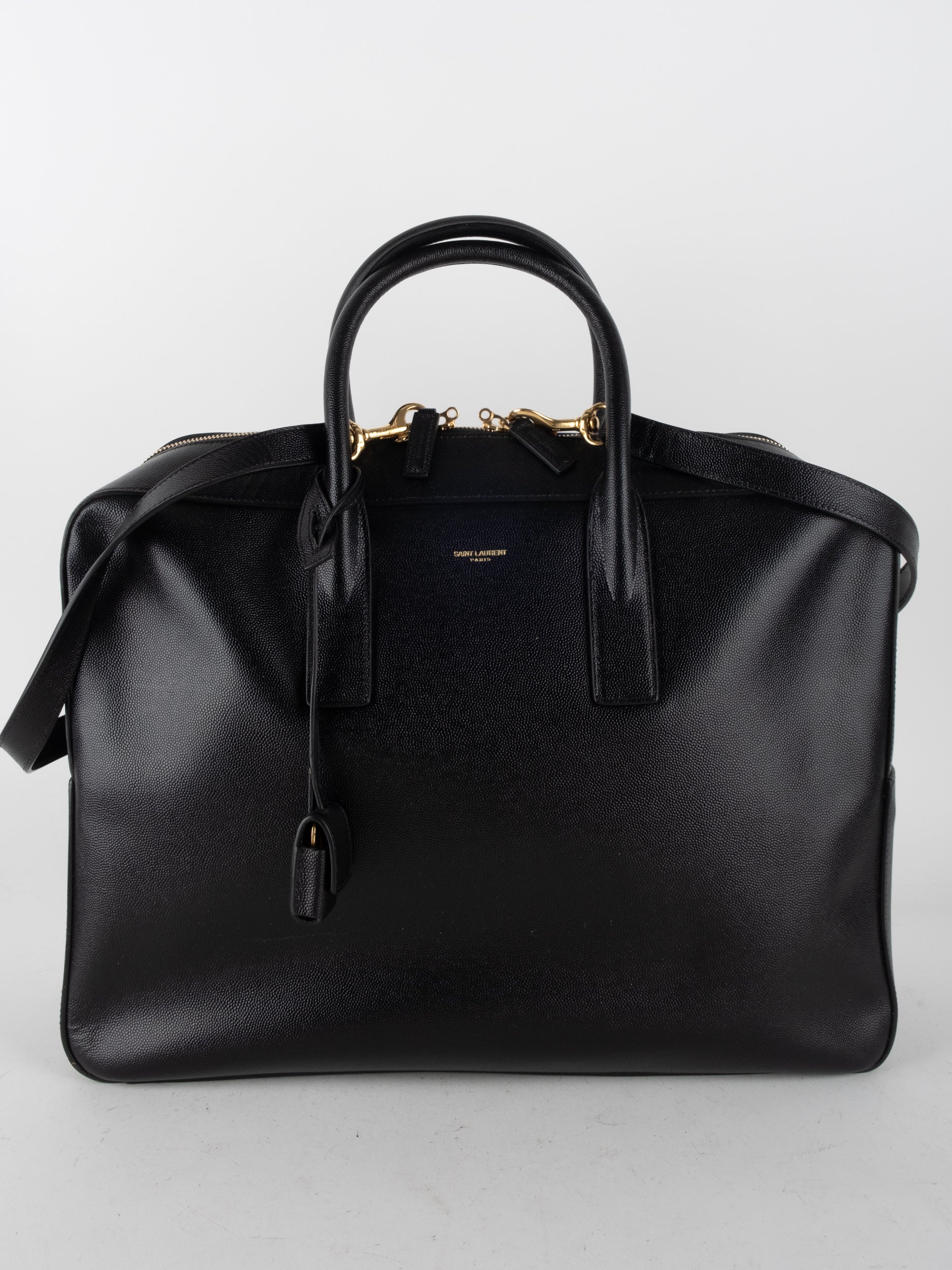 SAINT LAURENT Museum Leather Briefcase Black Vintage