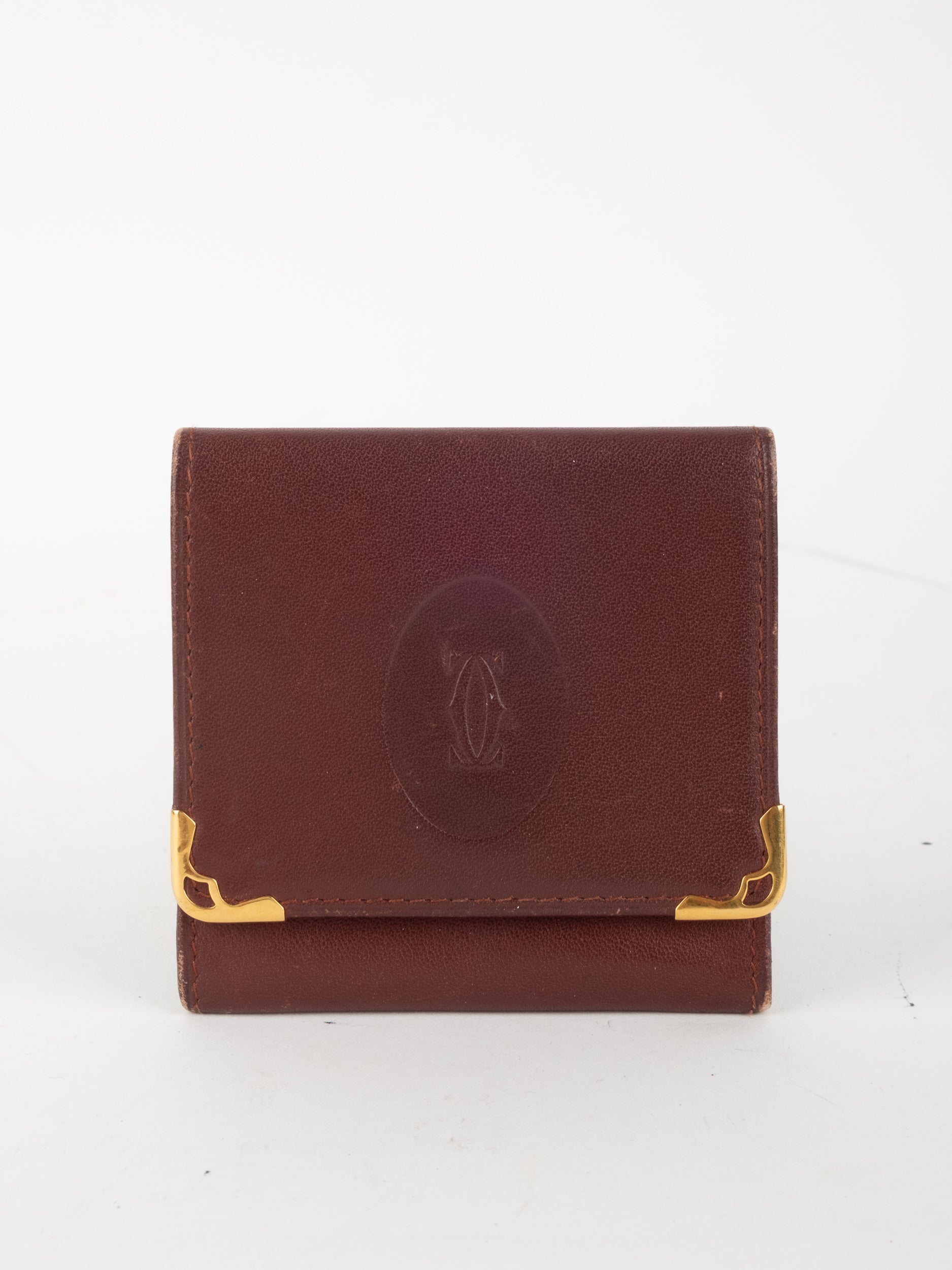 Cartier Vintage Leather Coin Wallet Bordeaux Gold Corners