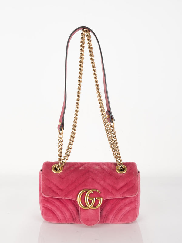 Gucci GG Marmont Small Velvet Shoulder Bag – Pink