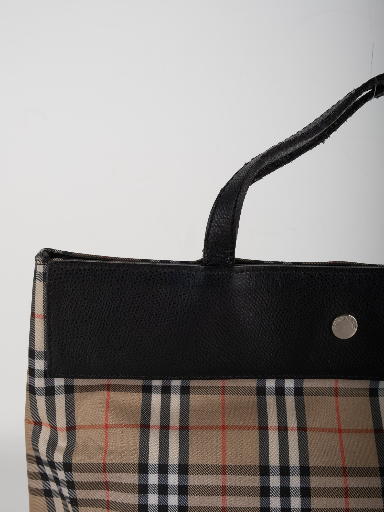 Burberry Vintage Check Canvas Tote with Black Leather Trim