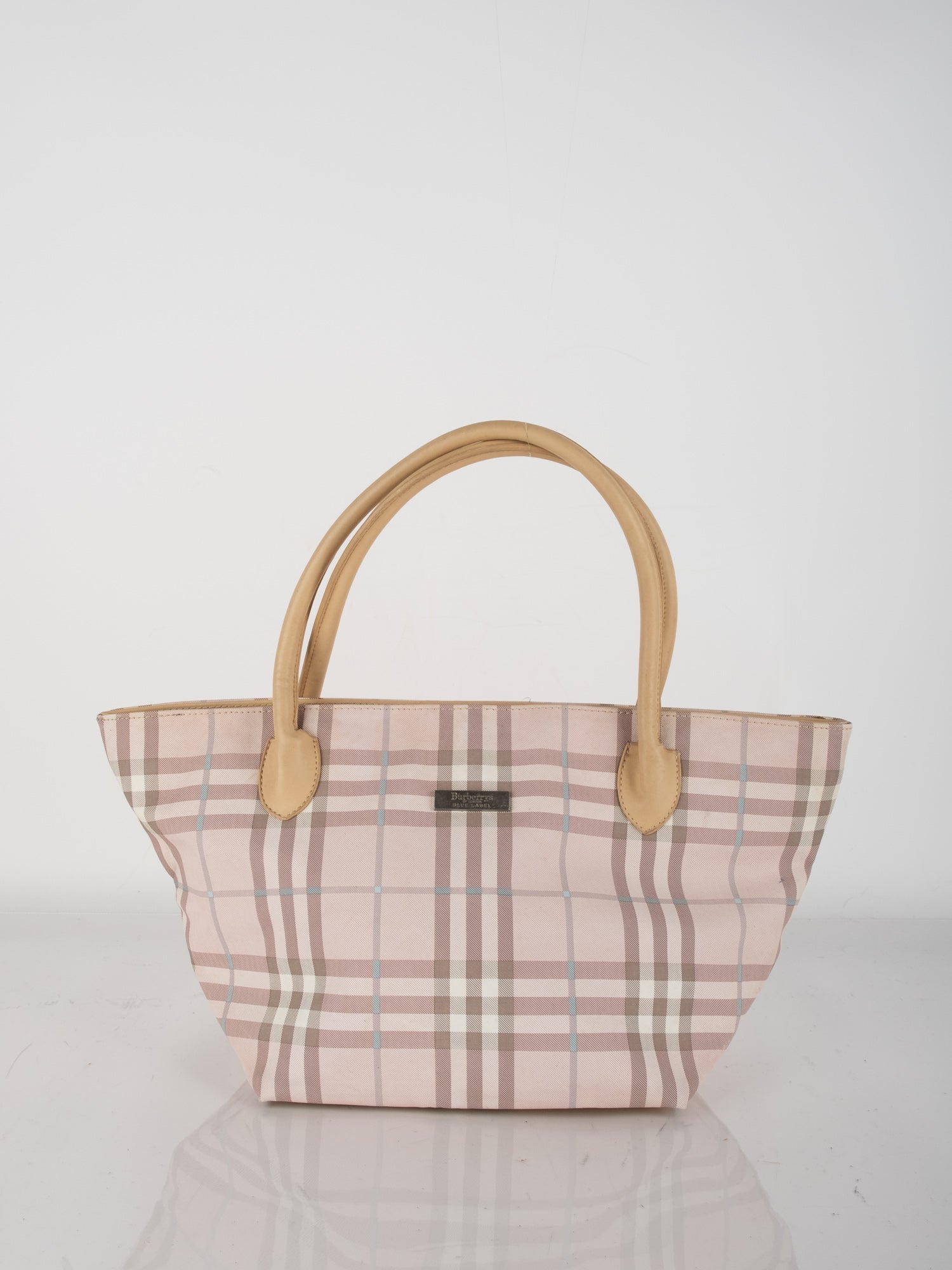 Burberry Pink Check Tote with Beige Handles