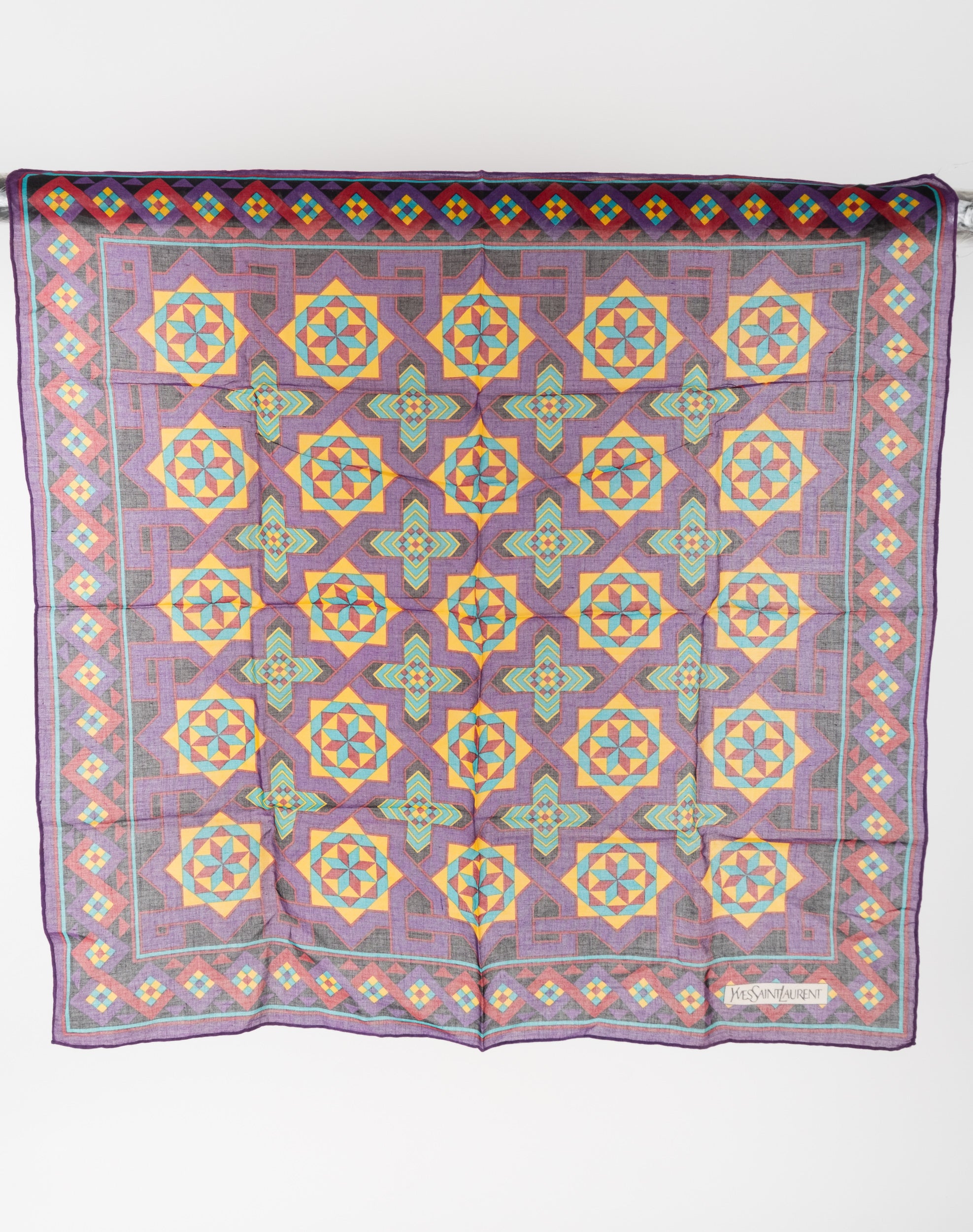 Yves Saint Laurent Vintage Cotton Scarf Geometric Pattern