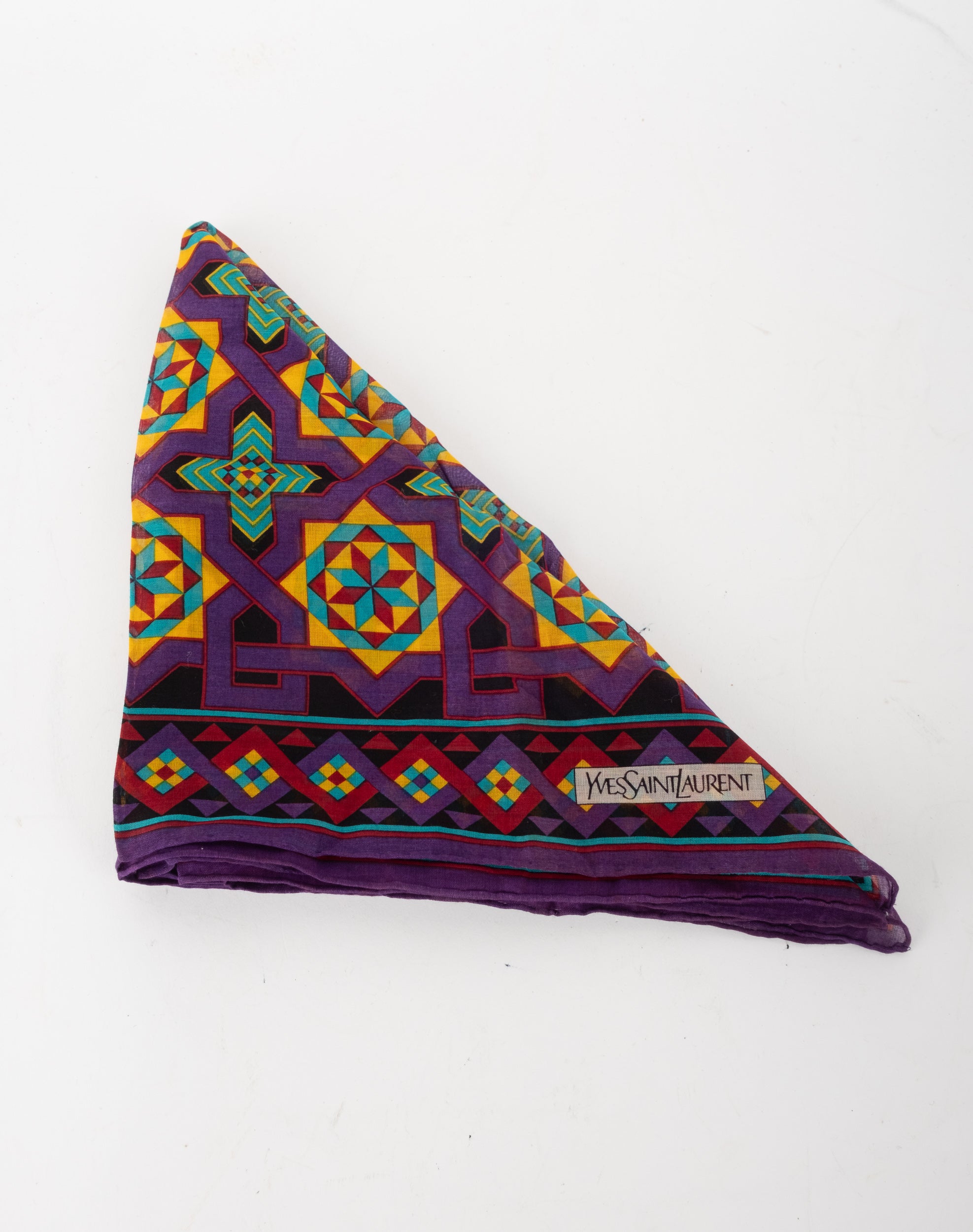 Yves Saint Laurent Vintage Cotton Scarf Geometric Pattern