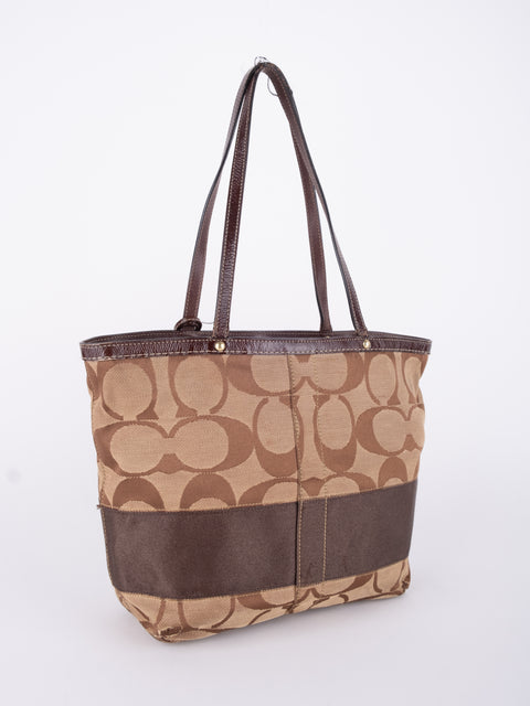 COACH Vintage Signature Brown Trim Tote Bag